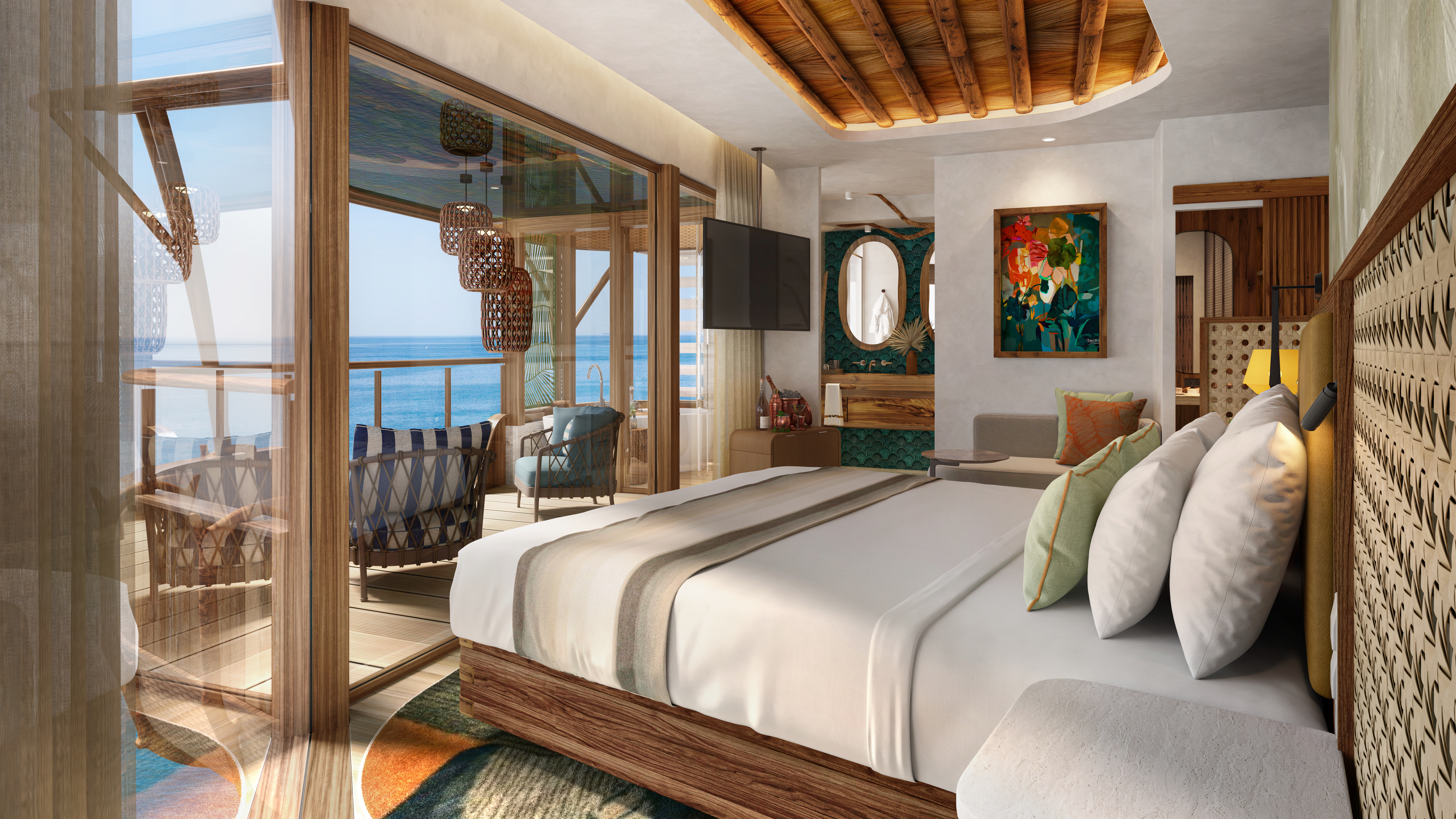 The primary bedroom inside the Ultimate Family Treehouse aboard Hero of the Seas.