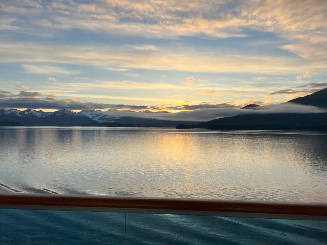 View from an Alaskan balcony cruise ship.