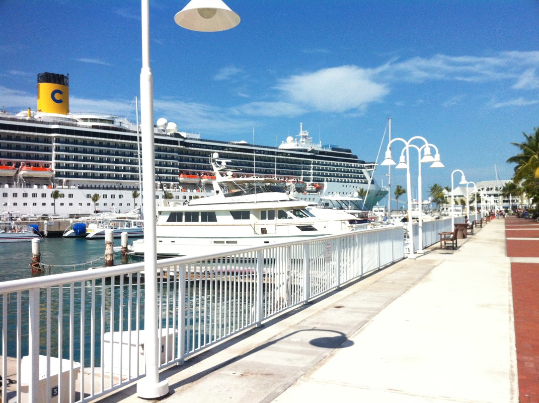 A view from the port of the cruise ships on a sunny afternoon.