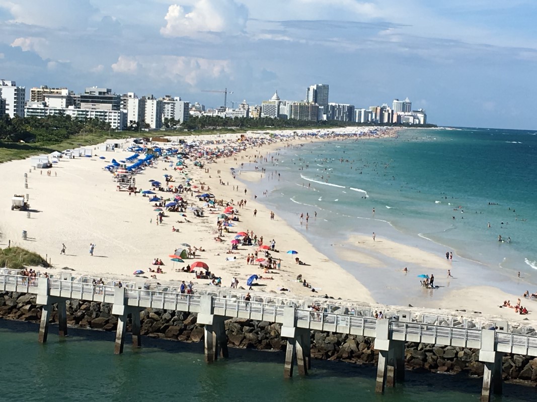 A picture of the miami beaches from a cruise ship.